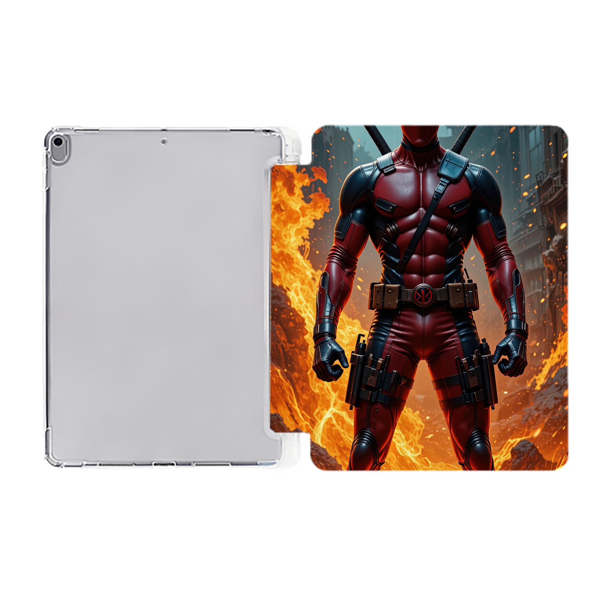 （画像用） Deadpool デッドプール IPad ケース ペン収納付き 三つ折りスタンド PUレザー×シリコン 対応機種9.5/10.5/10.9インチ